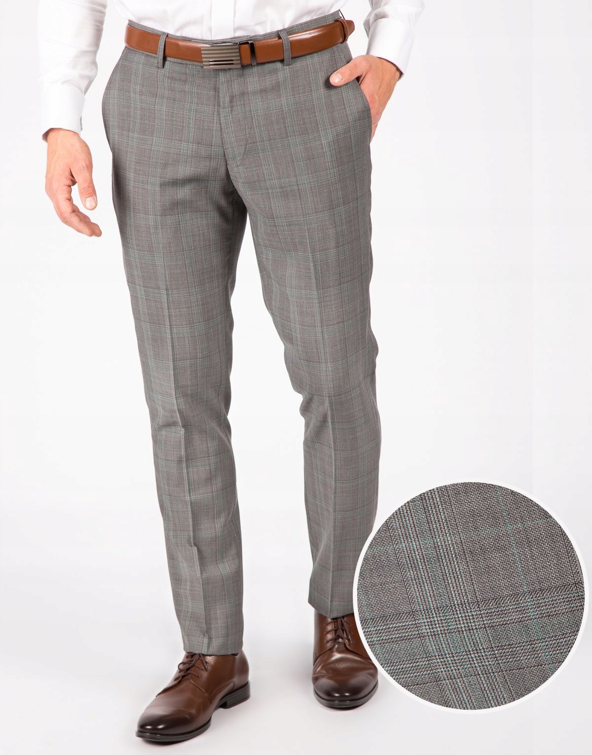 Šedé pánské kostkované oblekové kalhoty Vlna Premium W40 L32