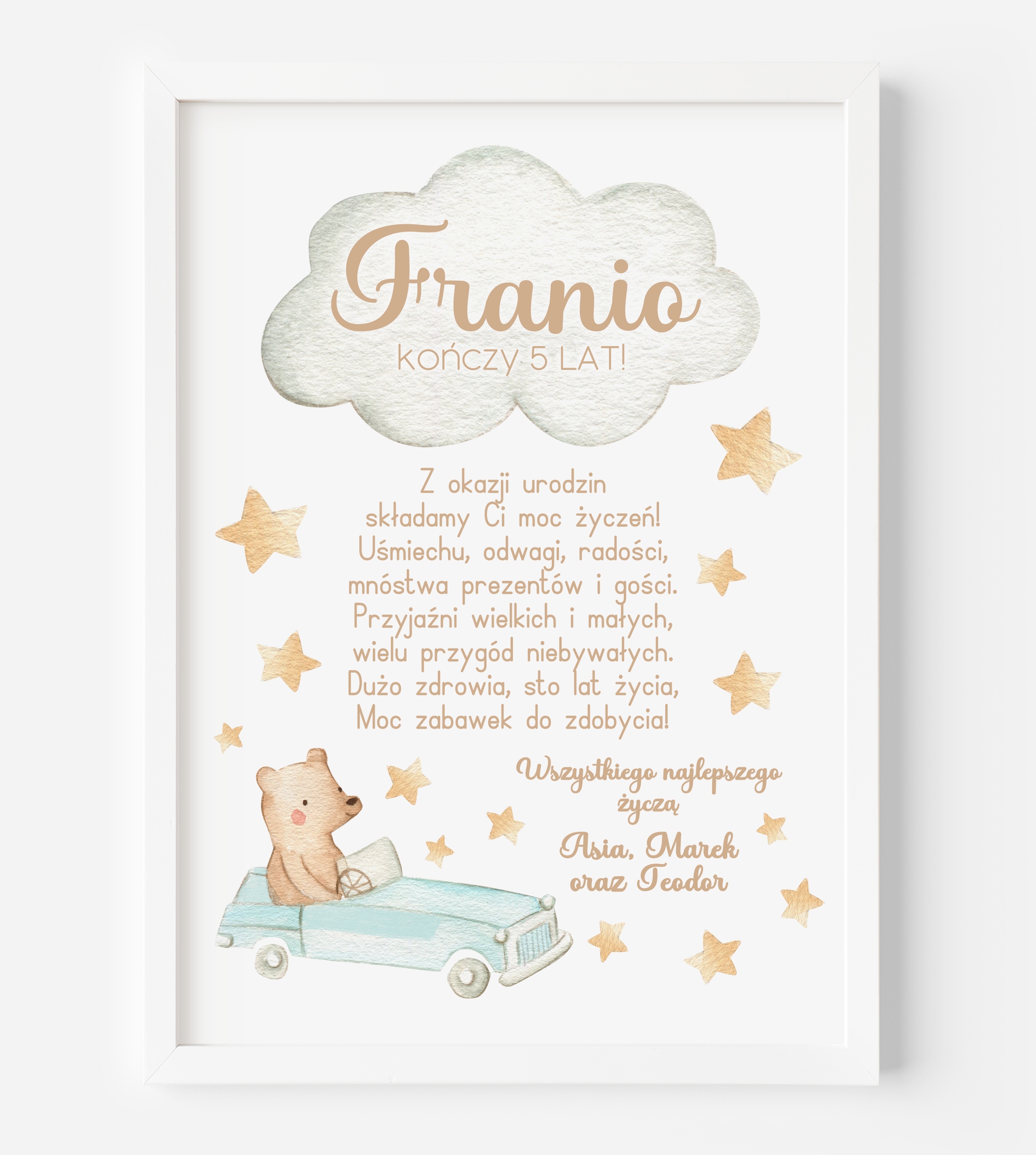 Prezent dla dziecka na urodziny ROCZEK dwa trzy lata A4 + ramka GRATIS