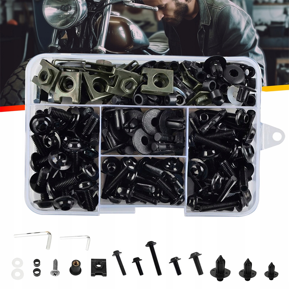 195 Szt Zestaw Śrub Śrubki Owiewki Motocyklowe Aluminiowe Czarne dla Yamaha
