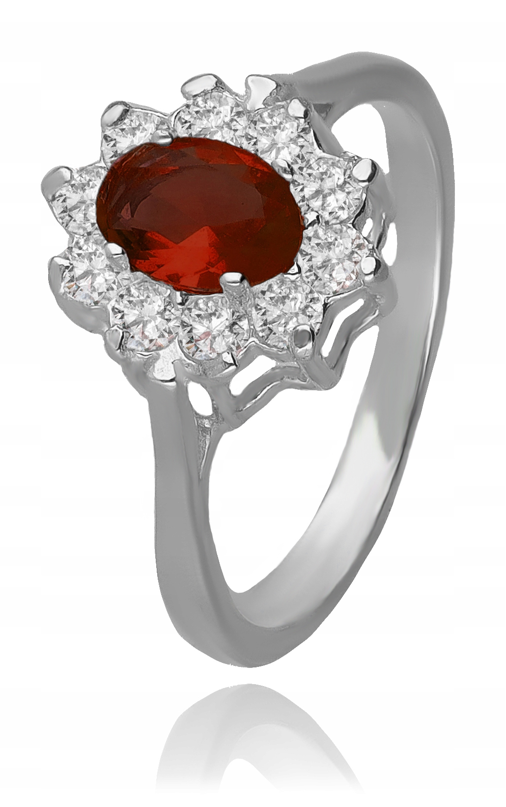 Stříbrný Prstýnek S Rubínovou Markýzou A Červenou Zirkonií 18