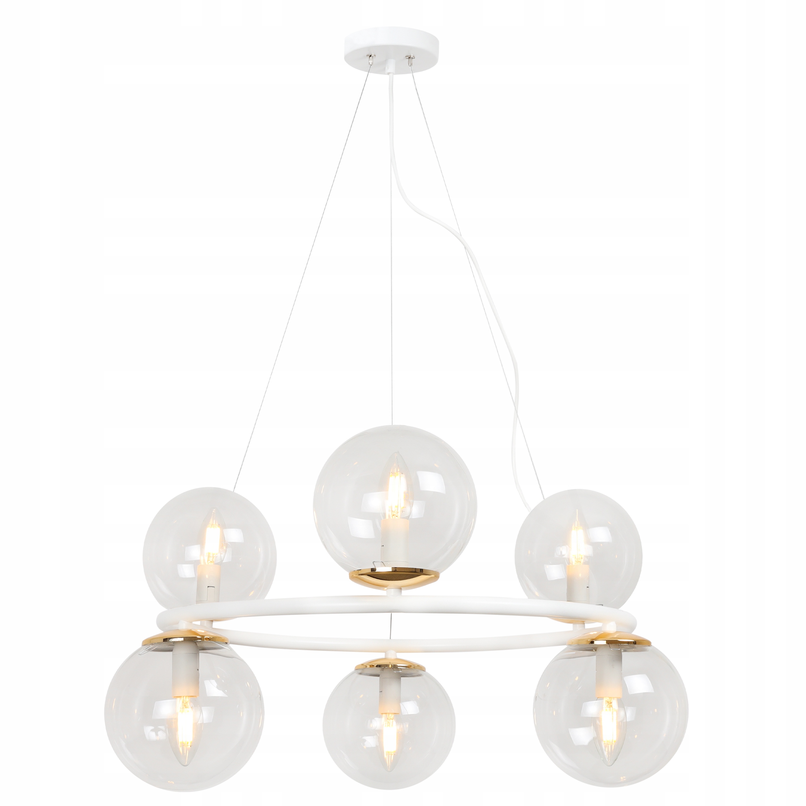 Závesná Stropná Lampa Luster Loft Ring Bezfarebné Gule Zo Skla 6 Zdrojov