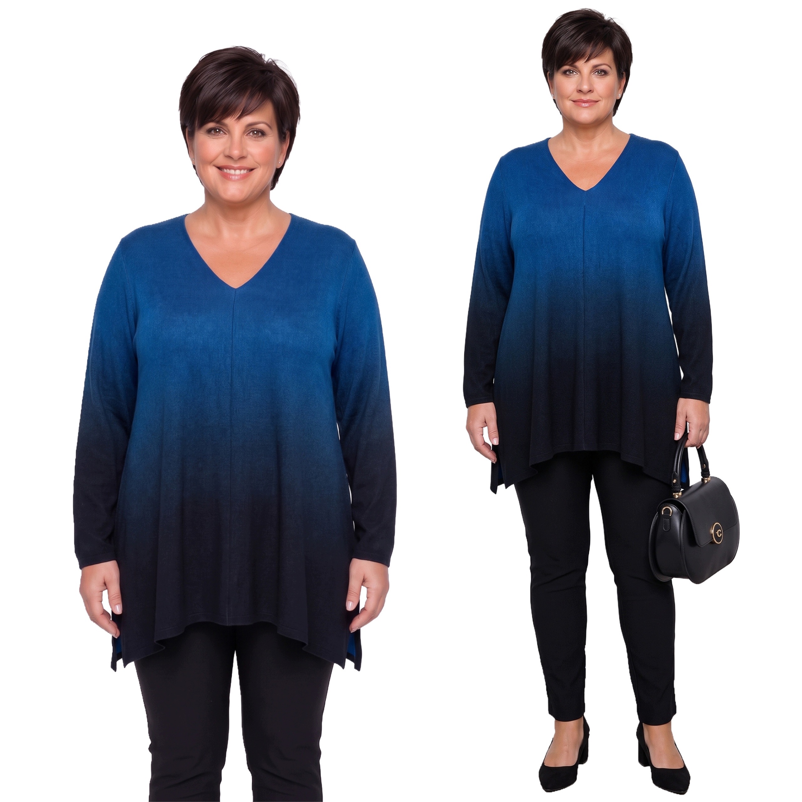 Dlouhá tunika chrpová ombre plus size velikost 60/62