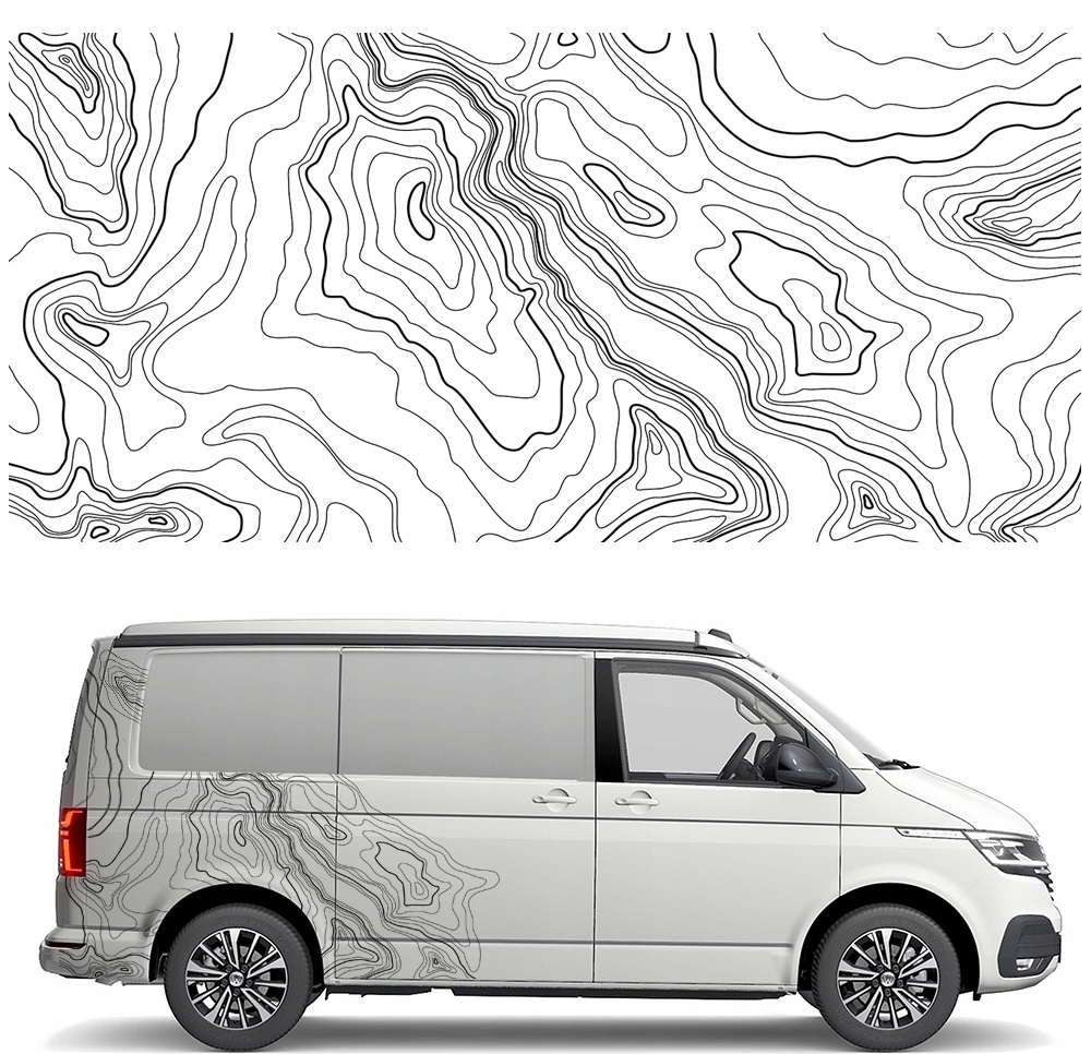 Nálepky na auto Kamper Linie Mapa Vodováhy Izolinie Izarytmy 95x200