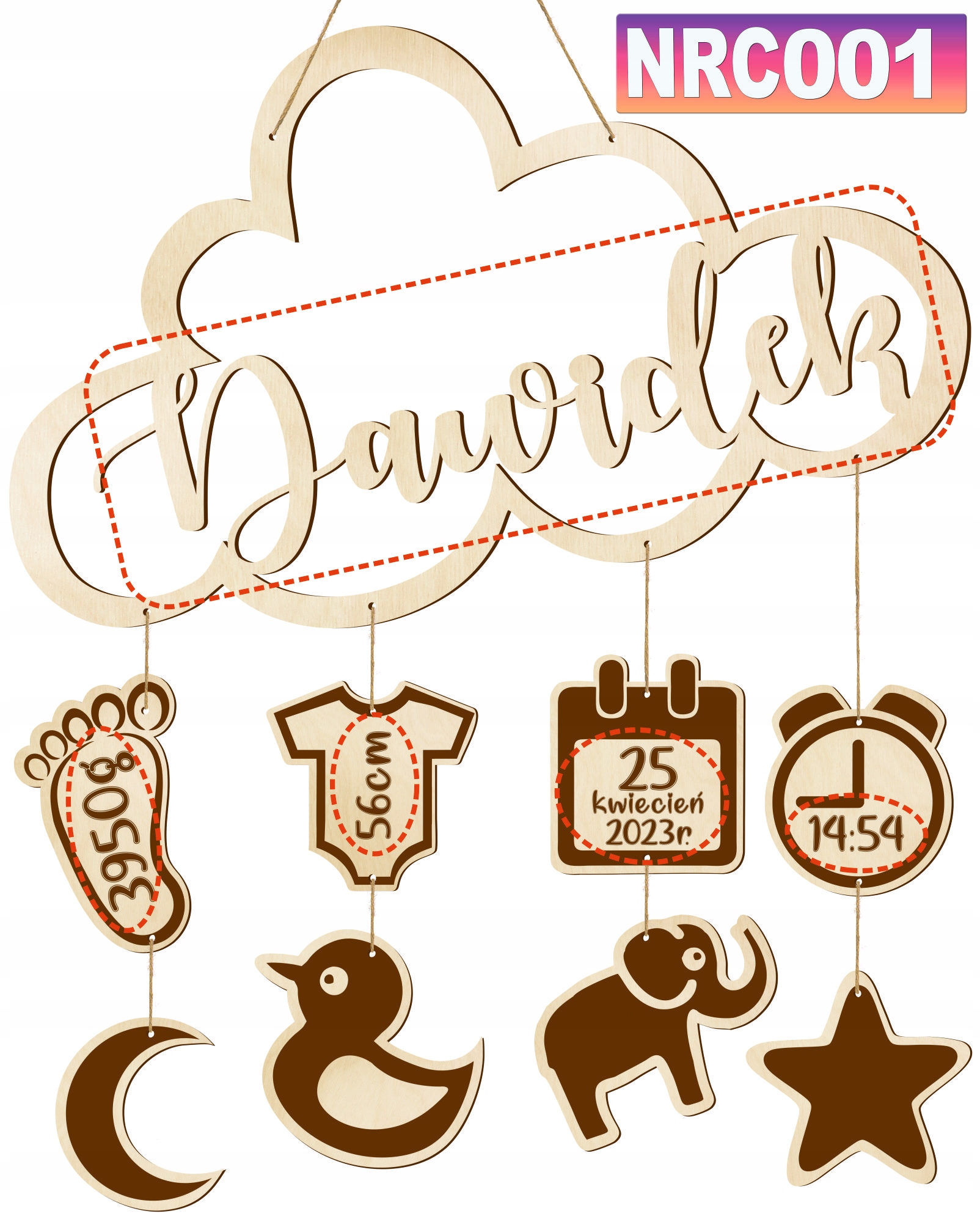 Ramka Metryczka 3D Dziecka Urodziny Prezent Wysokość produktu 39 cm