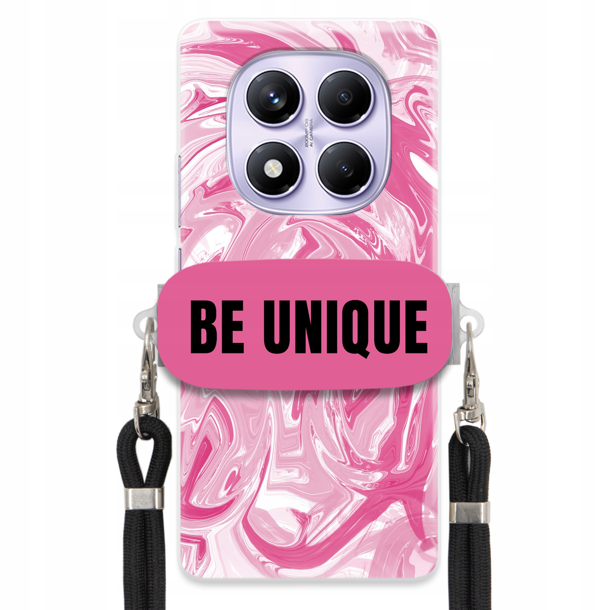 Puzdro pre Xiaomi Redmi Note 14 Pro 5G Úchyt Šnúrka Čierna Ružová Mramor Unique