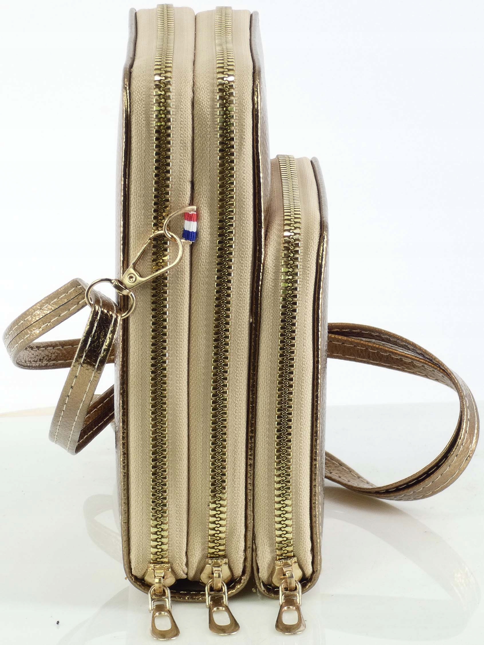 TOREBKA DAMSKA CAMBELL NA RAMIĘ SKÓRA EKOLOGICZNA ORGANIZER BAG ZŁOTA Marka Cambell