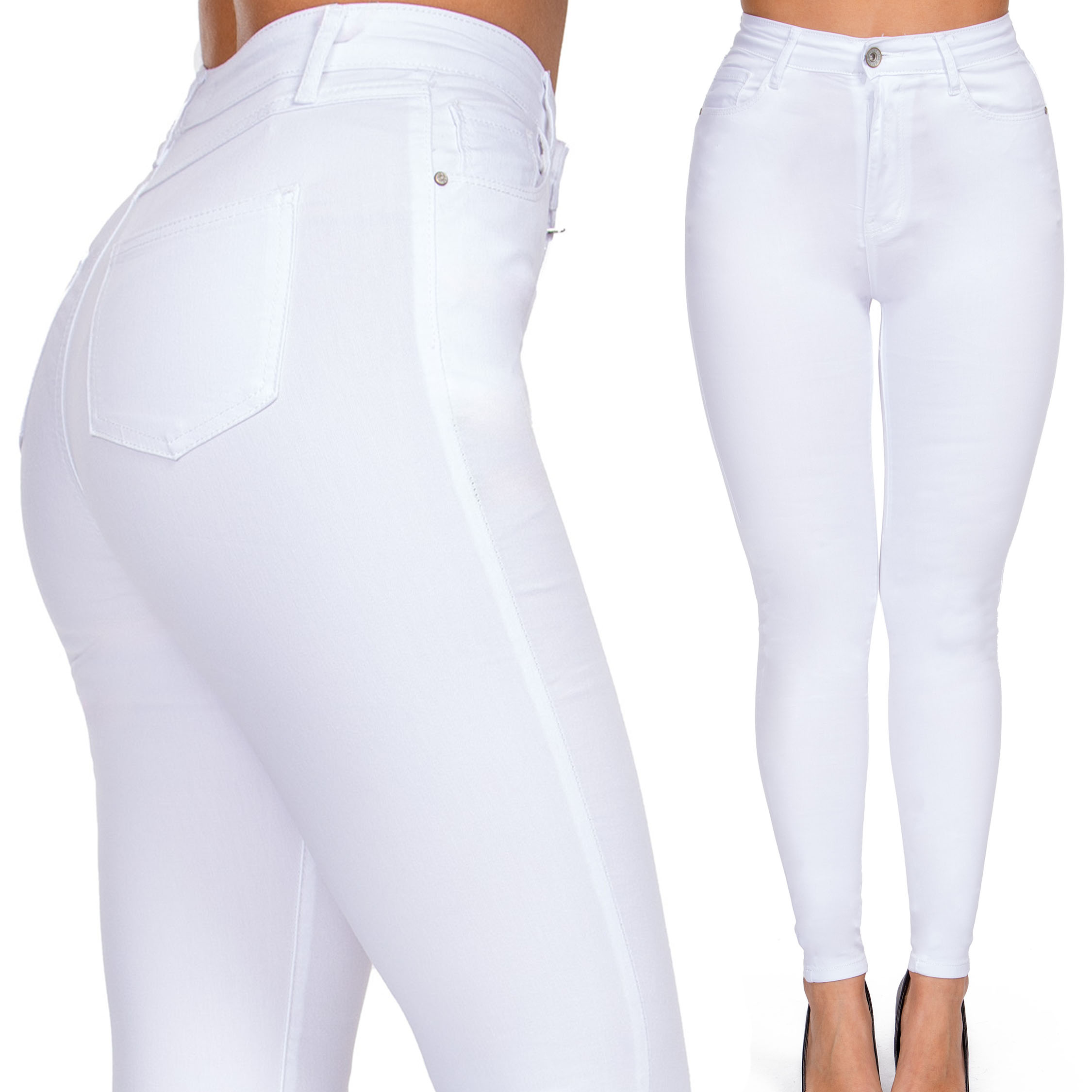 Klasyczne Jeansy Damskie Wysoki Stan Biały XL/42