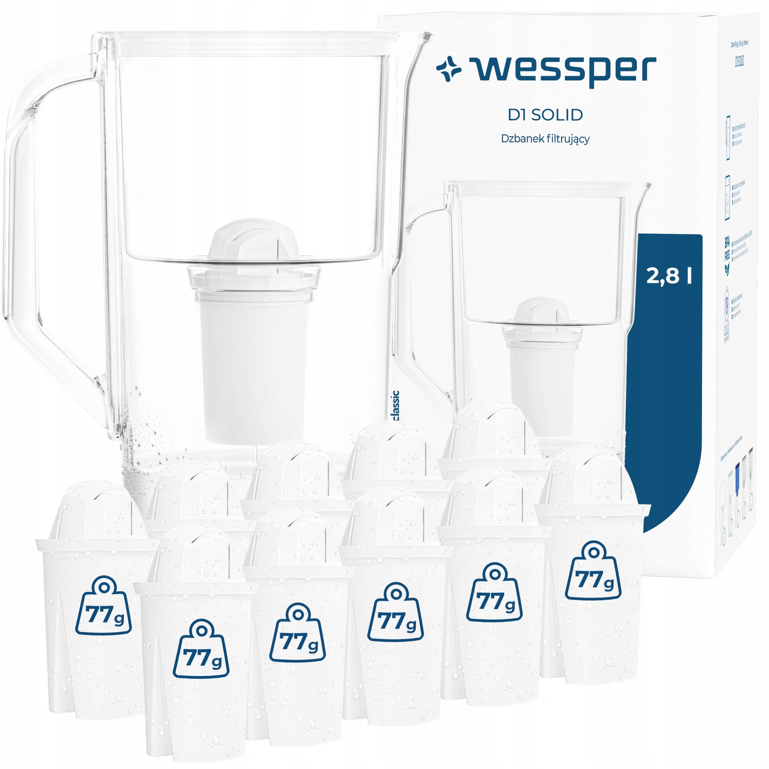 Filtrační konvice Wessper D1 Solid 2,8 l bílá 11 x filtr na vodu