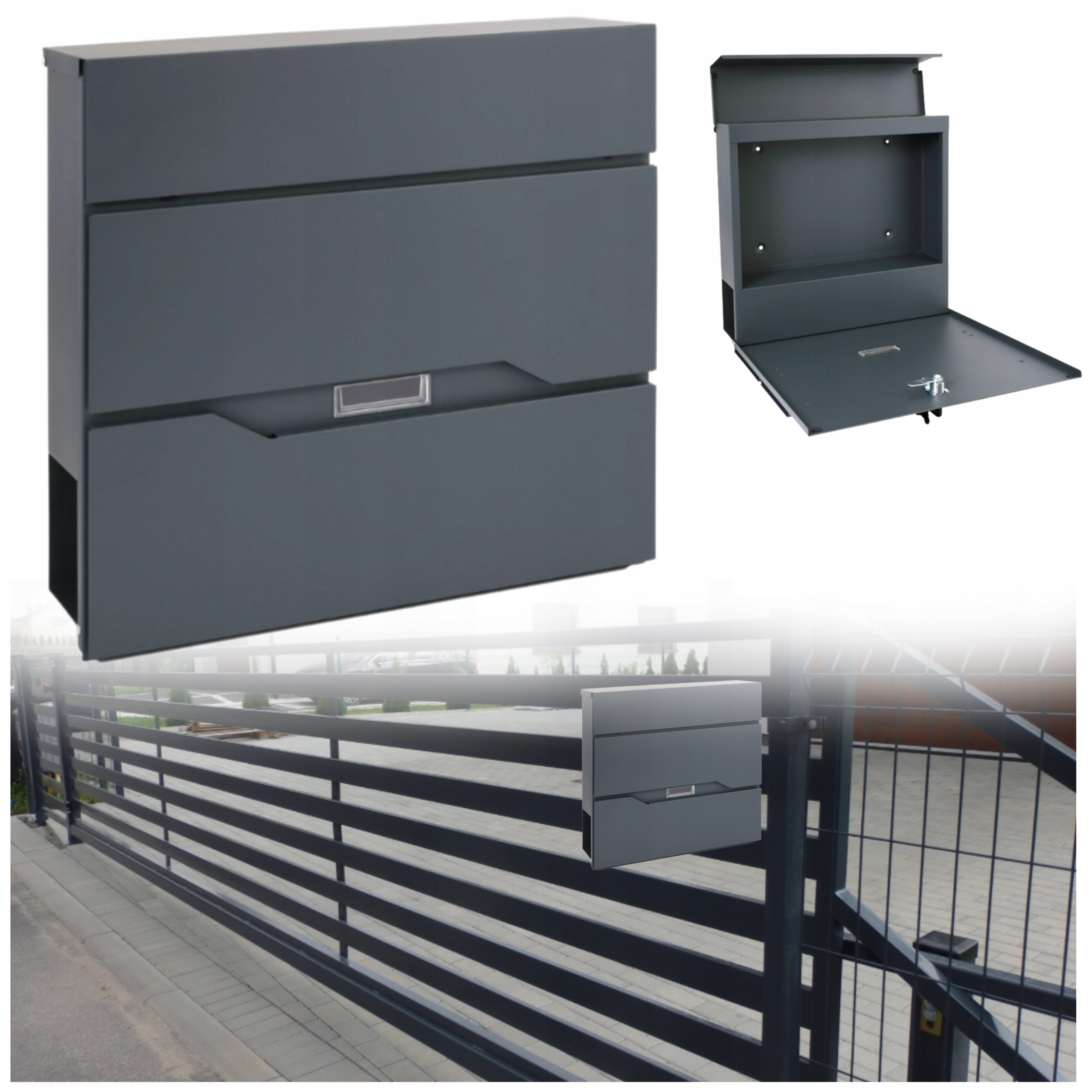 Grafitová Antracit Kovová Velká Moderní Poštovní Schránka S Přístrojem Na Noviny