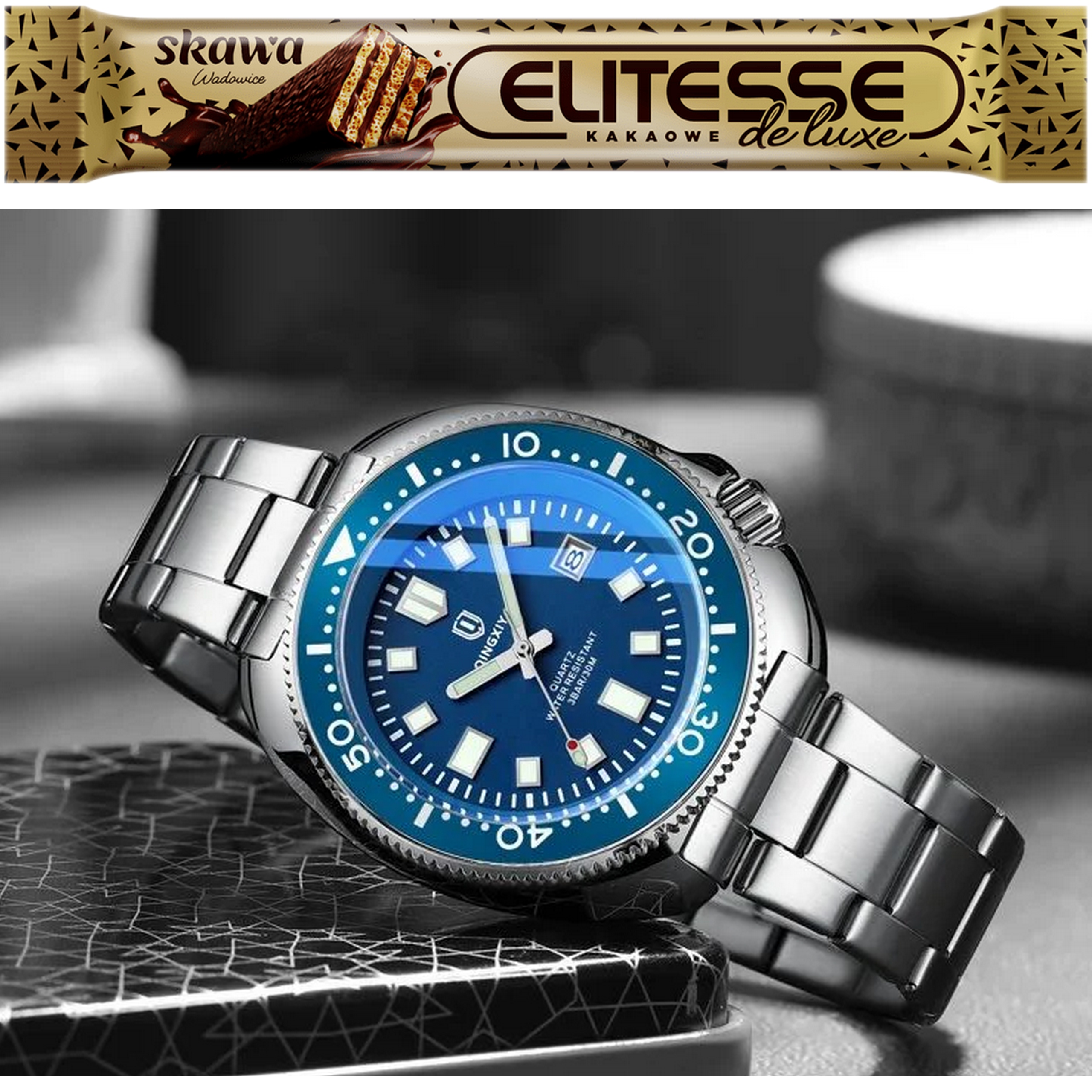 Qingxiya Pánské křemenné hodinky Luxusní sportovní vodotěsné Vip stříbrné