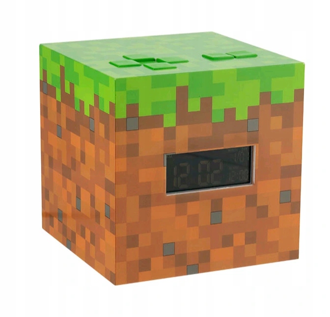 Budík s lampičkou 3D Blok trávy, Minecraft