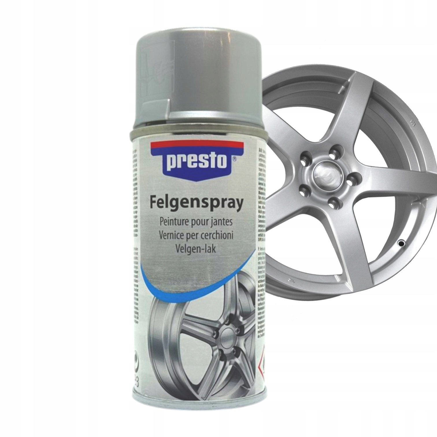 Presto Lakier Farba do felg i kołpaków Srebrny Spray 150ML