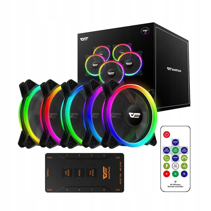 Zestaw 5x Wentylatory darkFlash DR12 Pro 120mm Rgb Kontroler Pilot Gaming