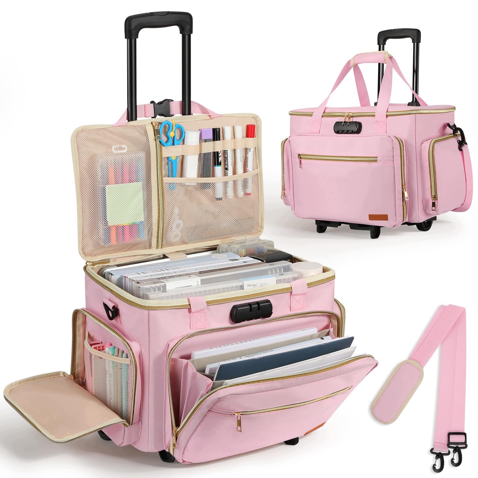 Torba na kółkach 37L różowa walizka 43,5-93,5cm regulowana rączka
