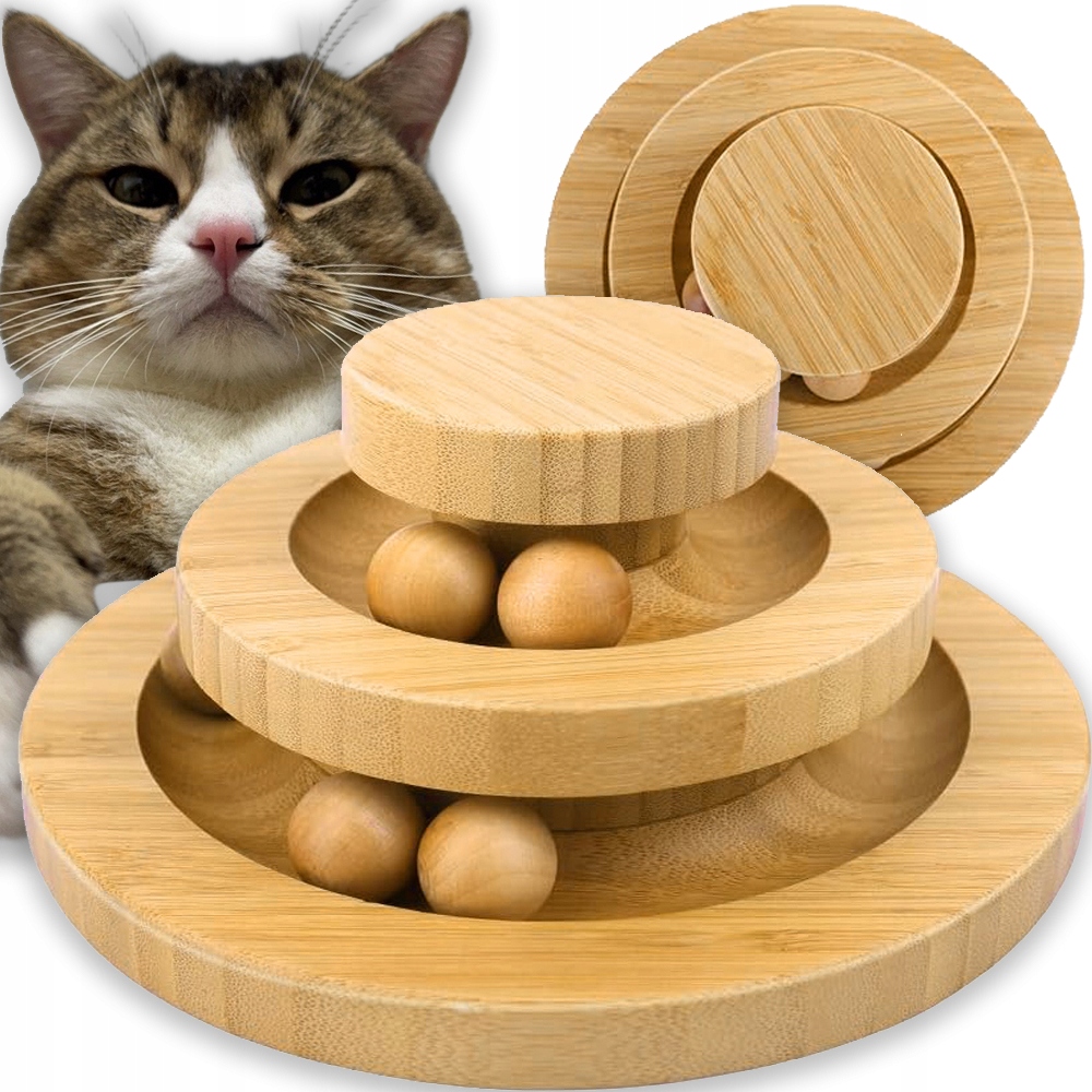 Levně Interaktivní Hračka Pro Kočky Dřevěná 2-ÚROVŇOVÁ Otočná Kulička
