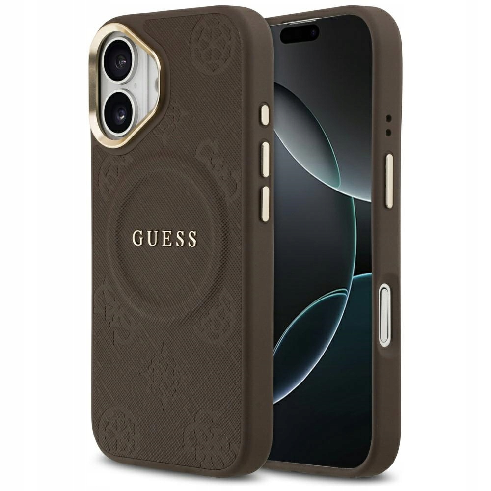 Pouzdro Guess Peony Hot Stamp MagSafe pro iPhone 17, hnědé