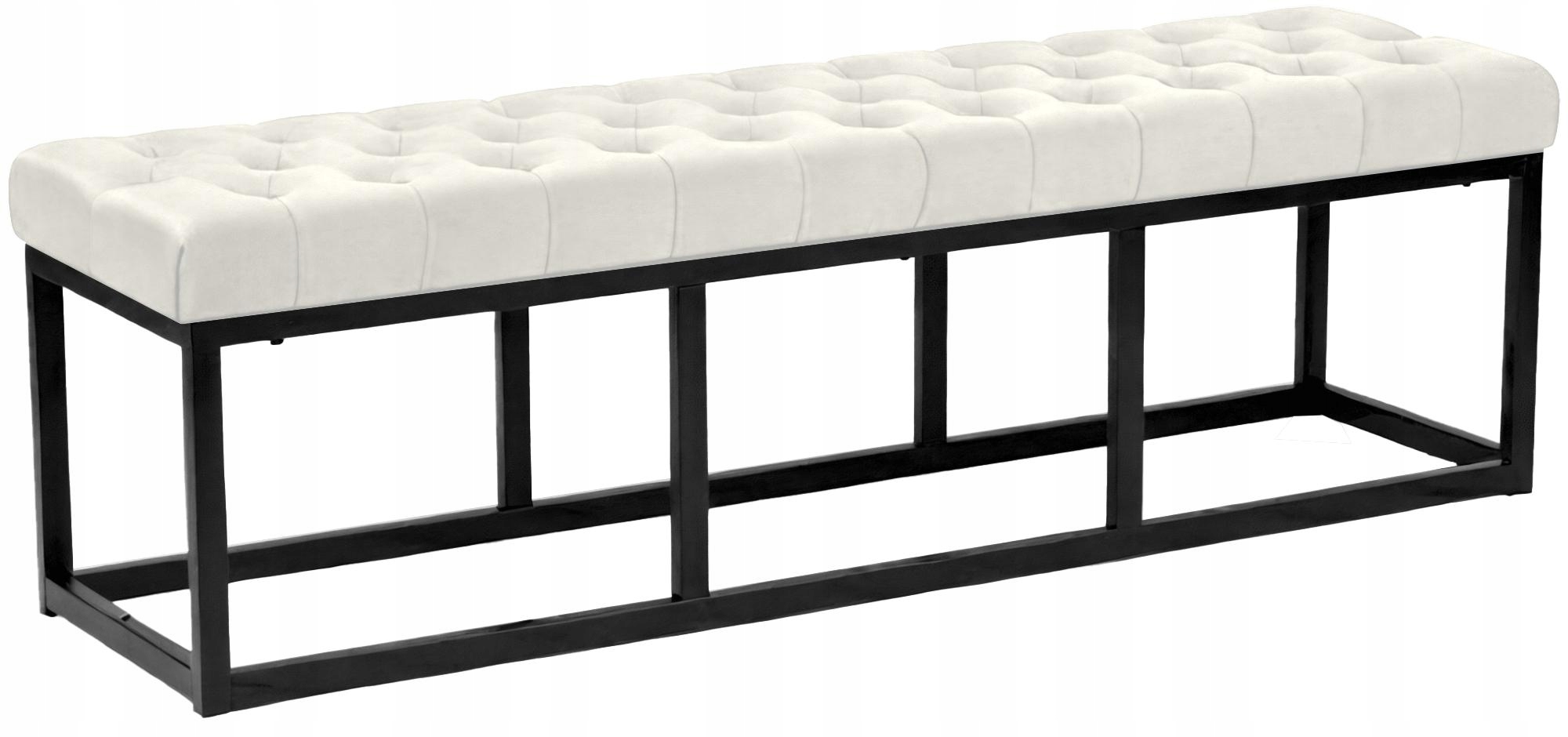 Ławka Polson welur czarny 150 cm, kremowa
