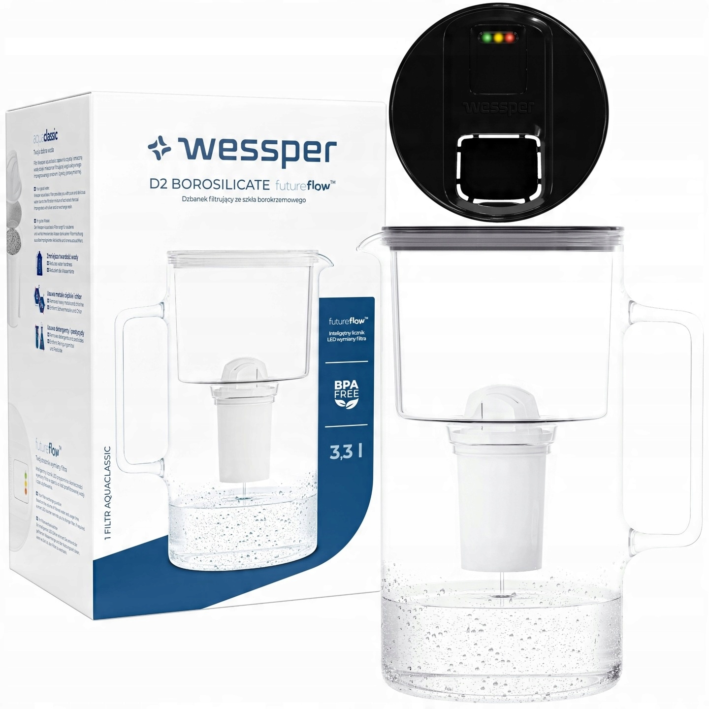 Dzbanek filtrujący Wessper D2 Borosilicate WES202-FF-BK 3L czarny