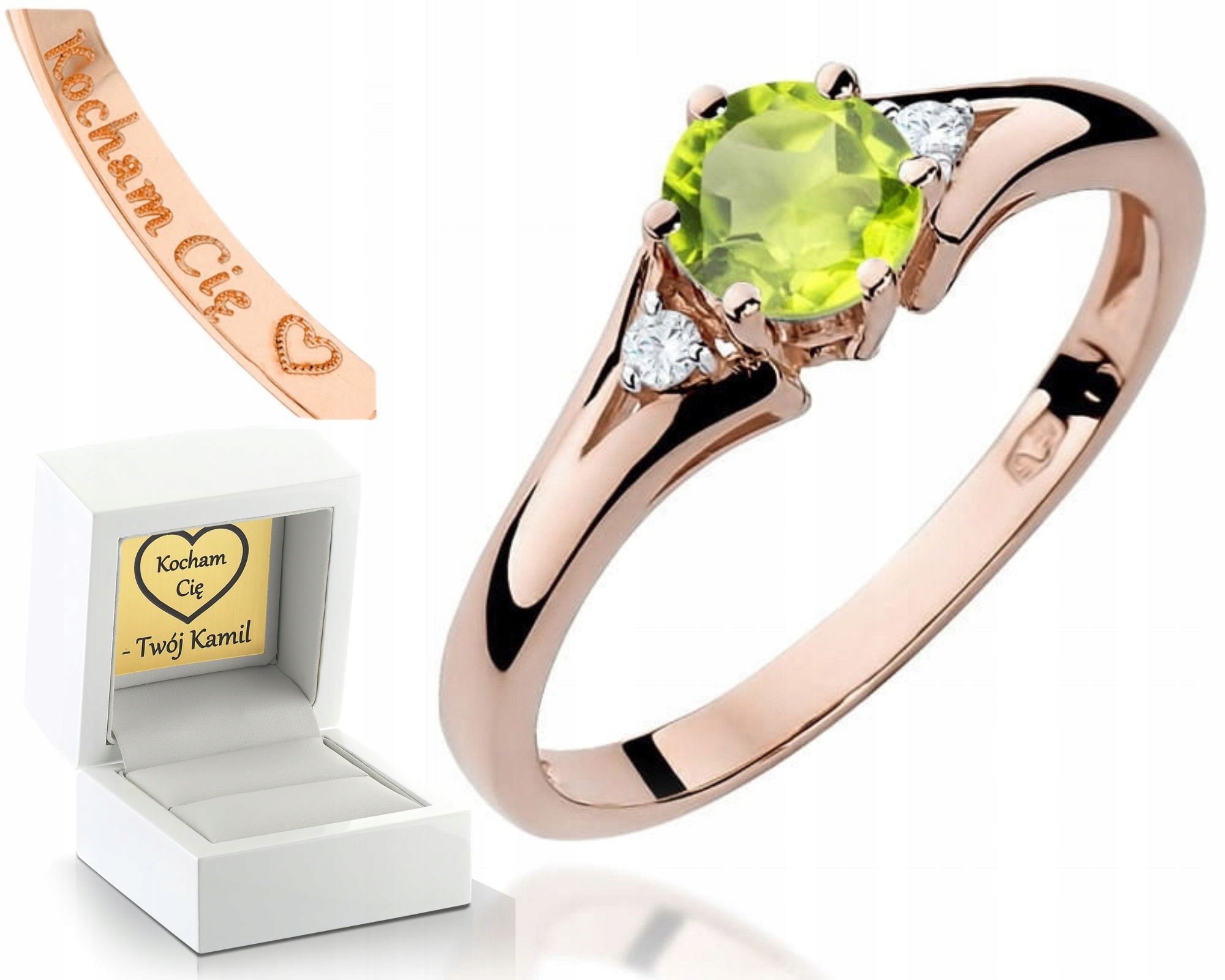 Růžové Zlato Prstýnek Přírodní Kámen Olivín Olivové Barvy