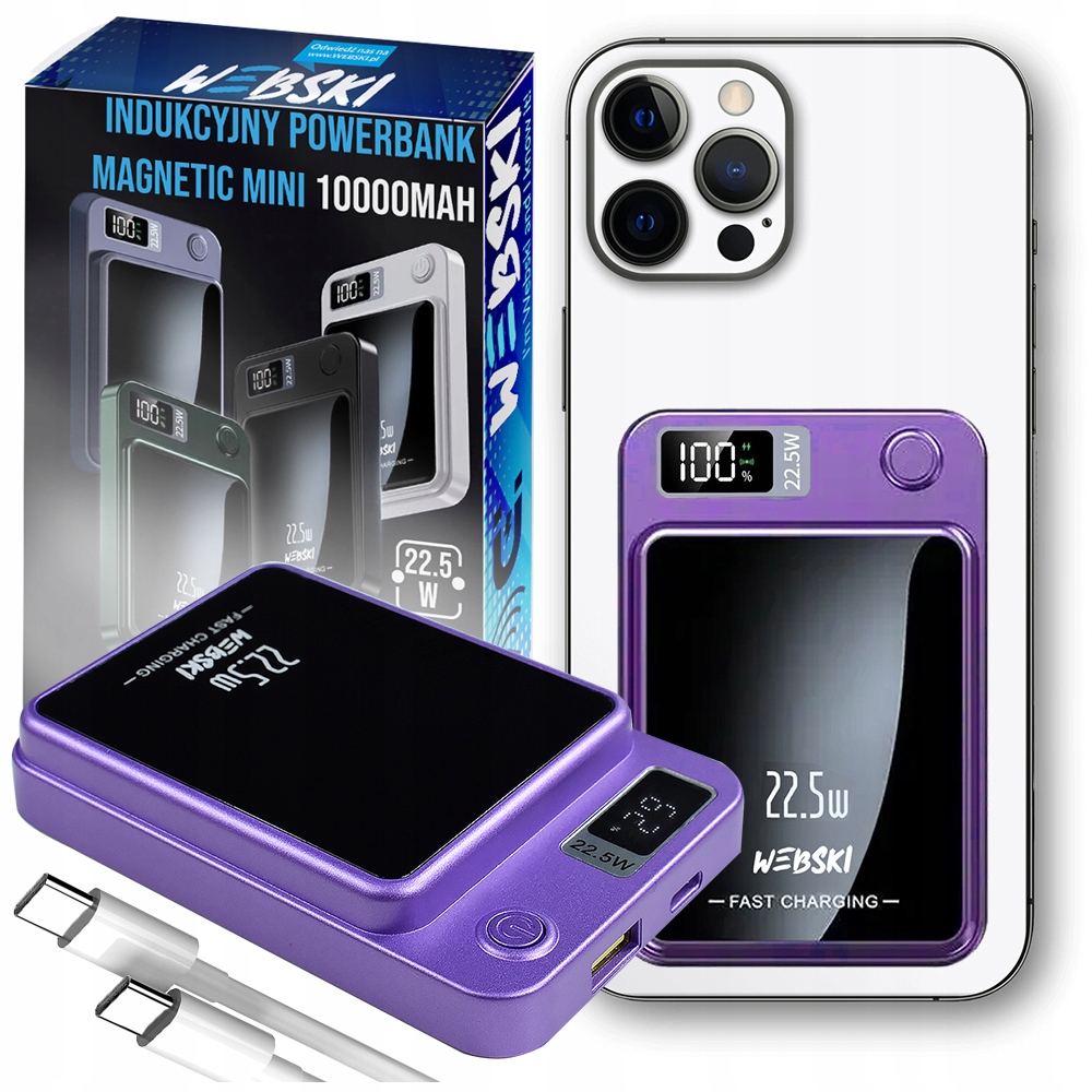 Powerbank Magnetyczny Bezprzewodowy Z Magsafe 10000mAh 22,5W Pd kabel CC