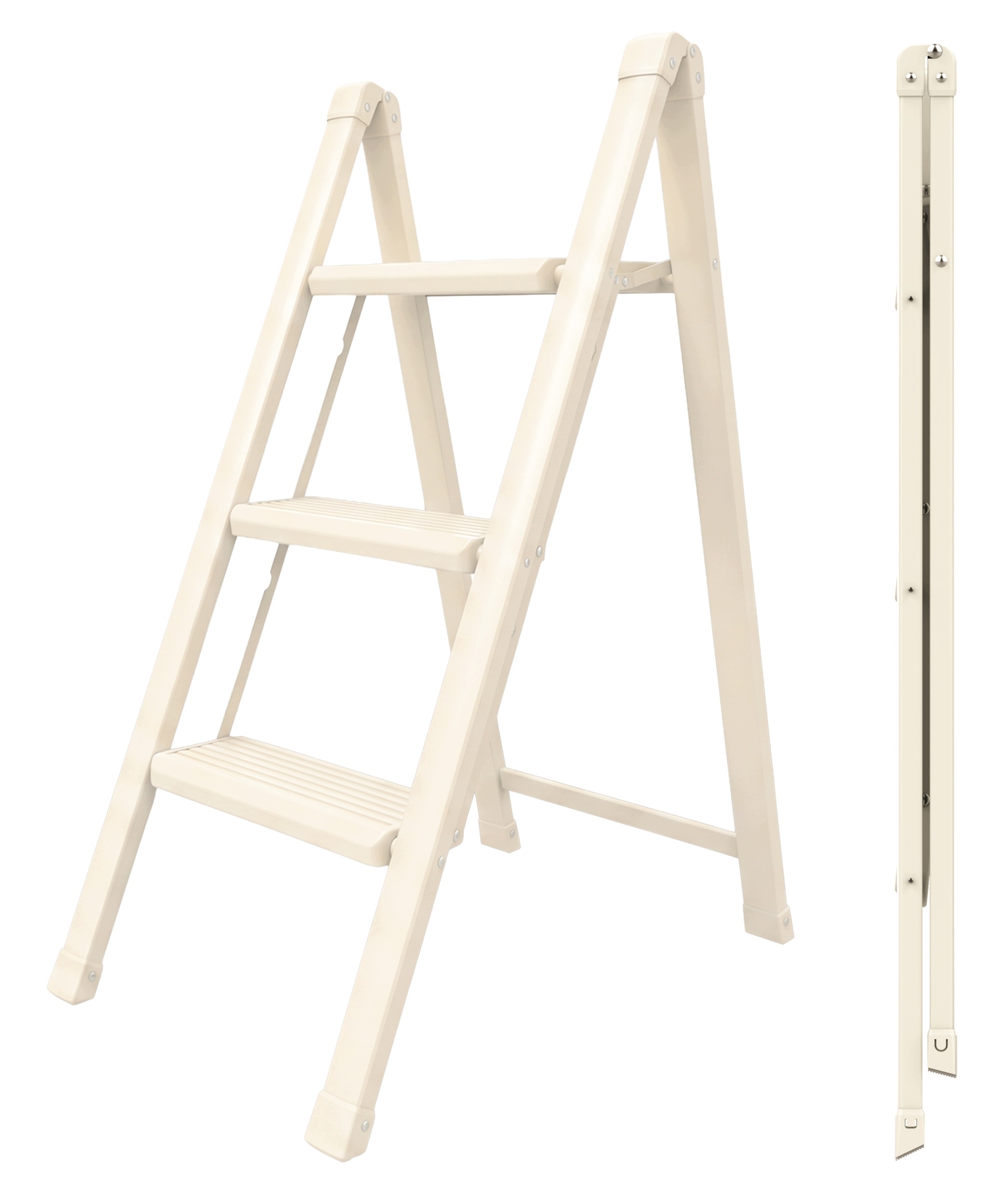 Domácí žebřík 3-stupňový žebřík Slim, skládací, krémový Drabest