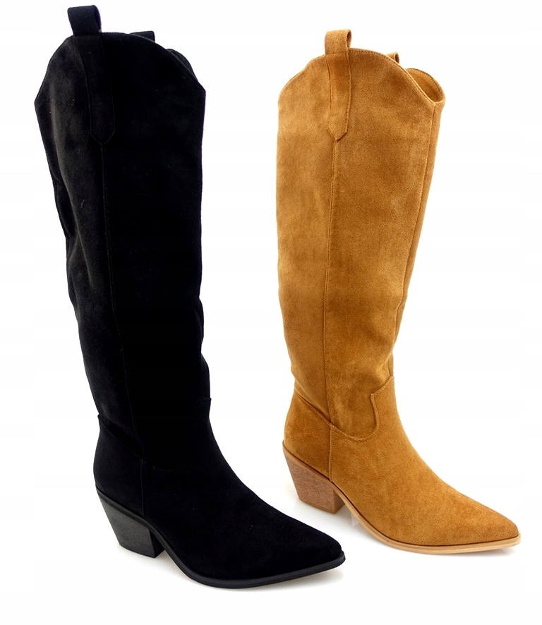 ZAMSZOWE KOZAKI KOWBOJKI CZARNE NA SŁUPKU 38 Rozmiar 38