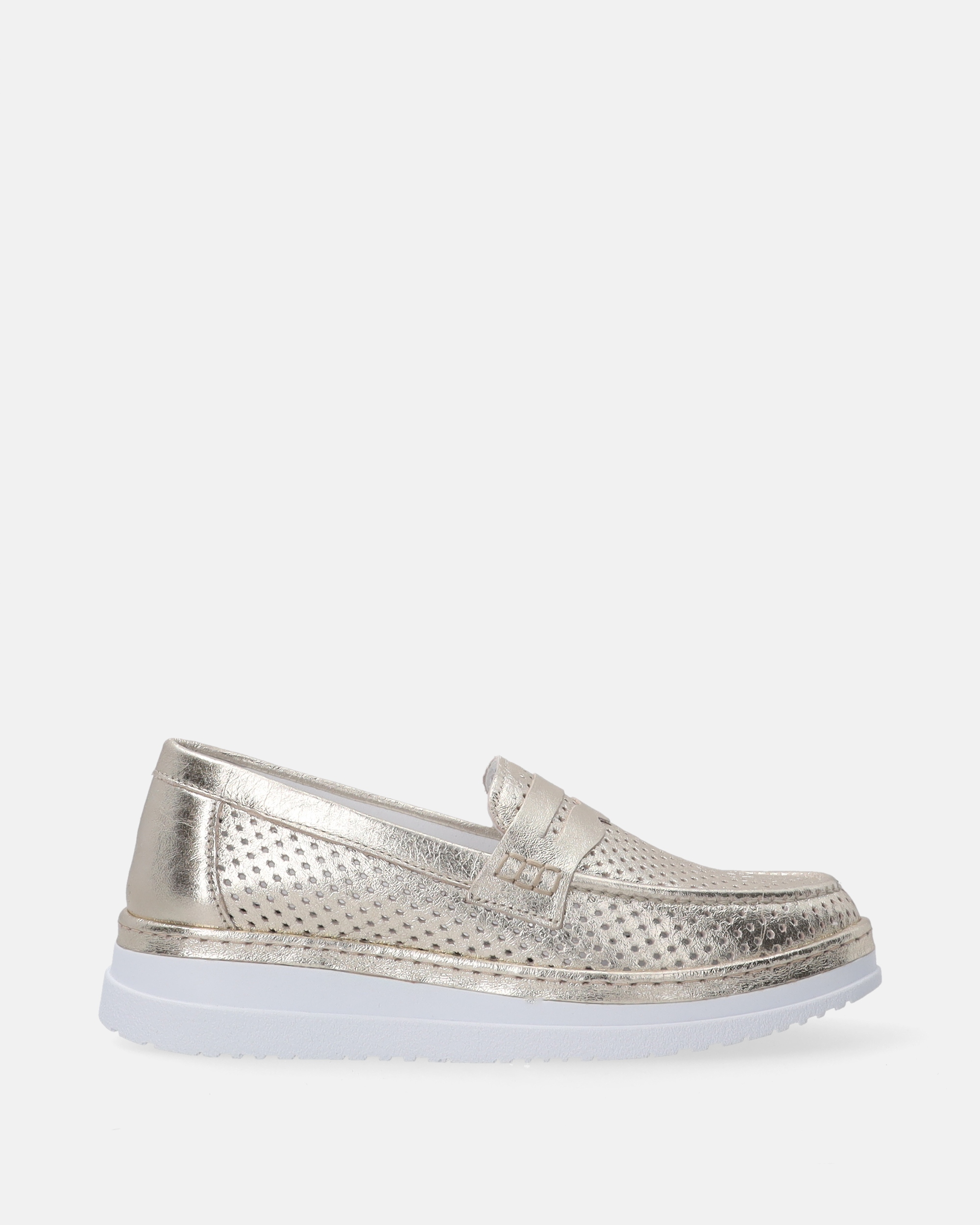 Venezia Złote mokasyny damskie z perforowanej skóry roz. 38