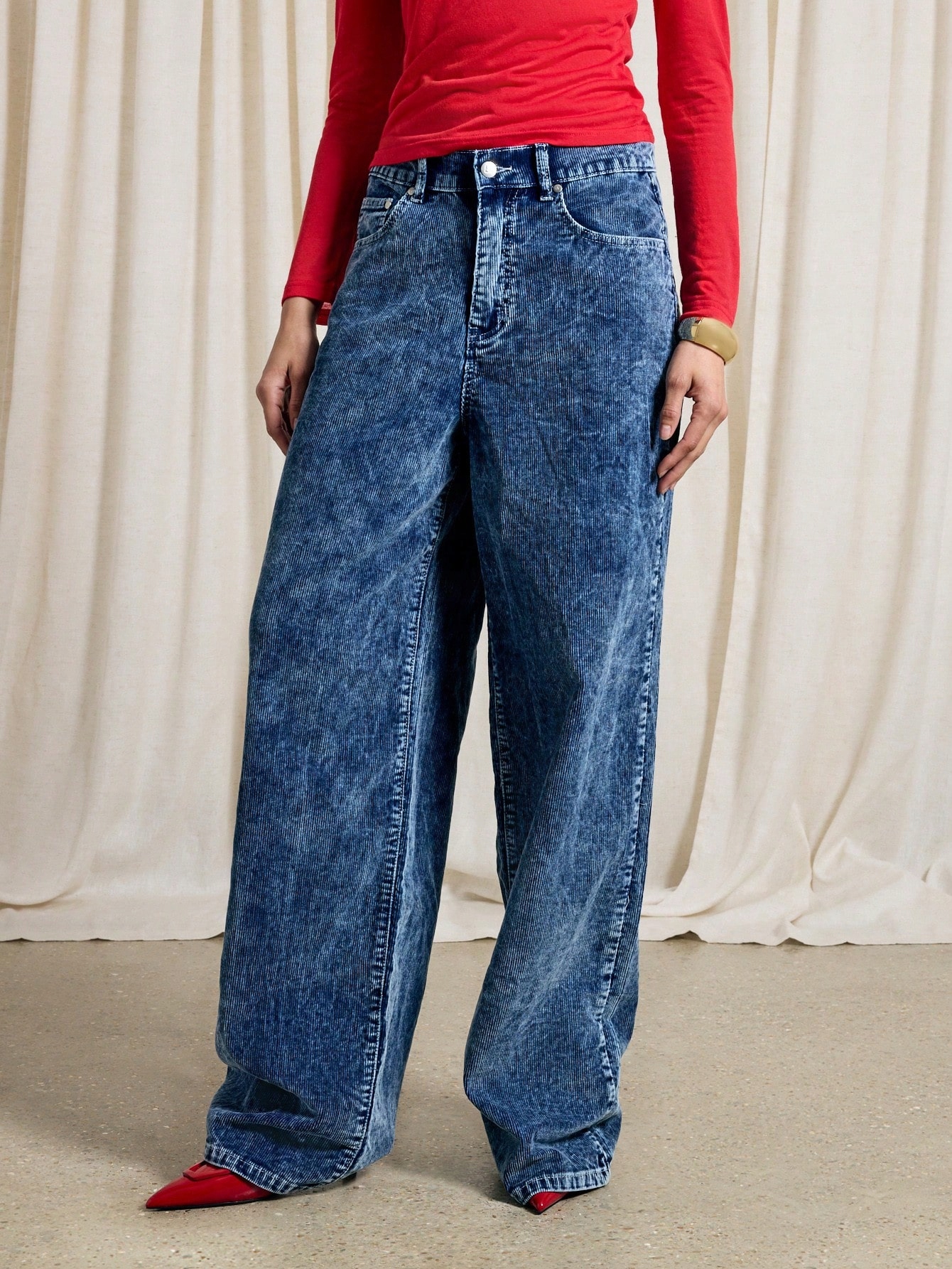 Bavlněné Šusťákové Džíny Boyfriend Fit Modré Casual Aiirz 29