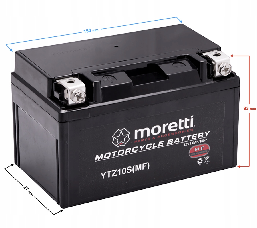 

Żelowy akumulator 8,6Ah MTZ10S Gel Moretti