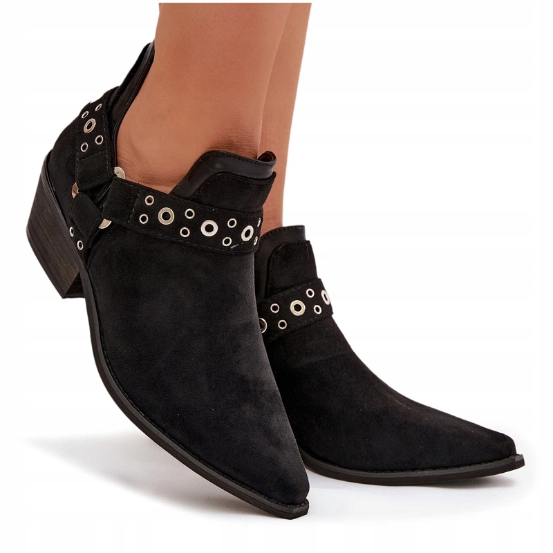 Dámské Kotníkové Boty Eko Semiš Dekorativní Výřezy Pruhy Černé 37