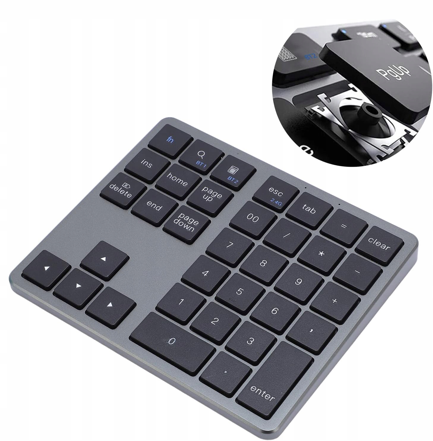 Bluetooth Bezdrátová Numerická Klávesnice Dual Mode Pro Notebook, šedá