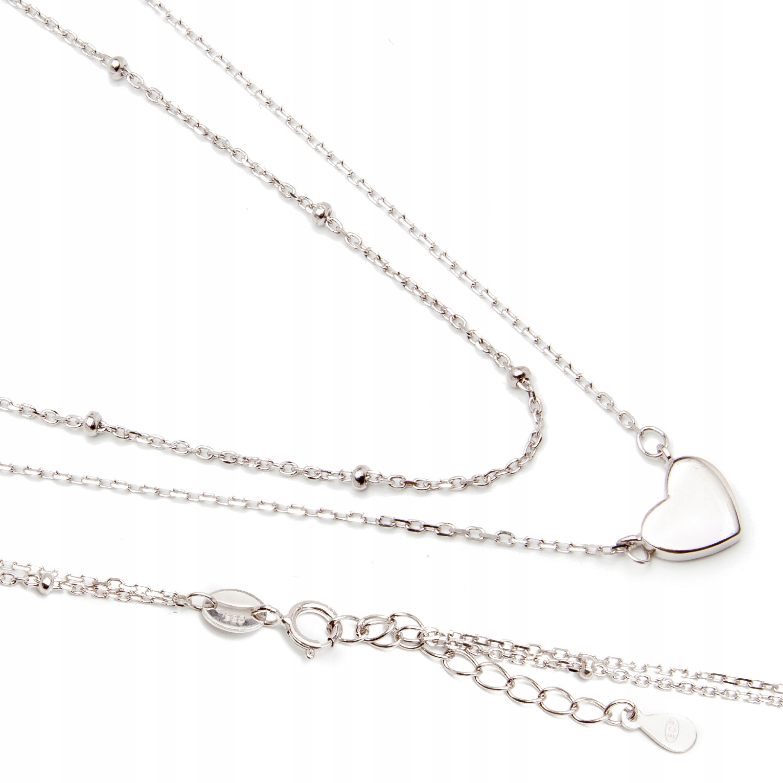 Stříbrný náhrdelník 925 plné srdce, dvojitý ankr