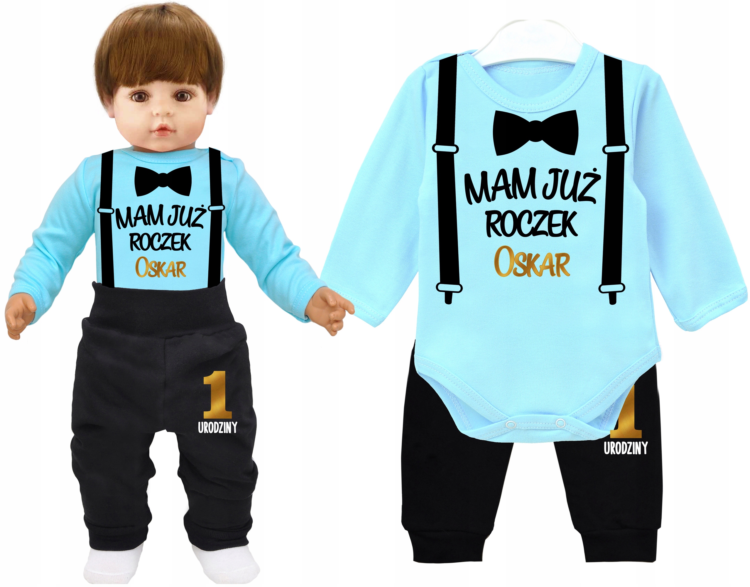 Komplet pierwsze urodziny roczek szelki ROK r. 86