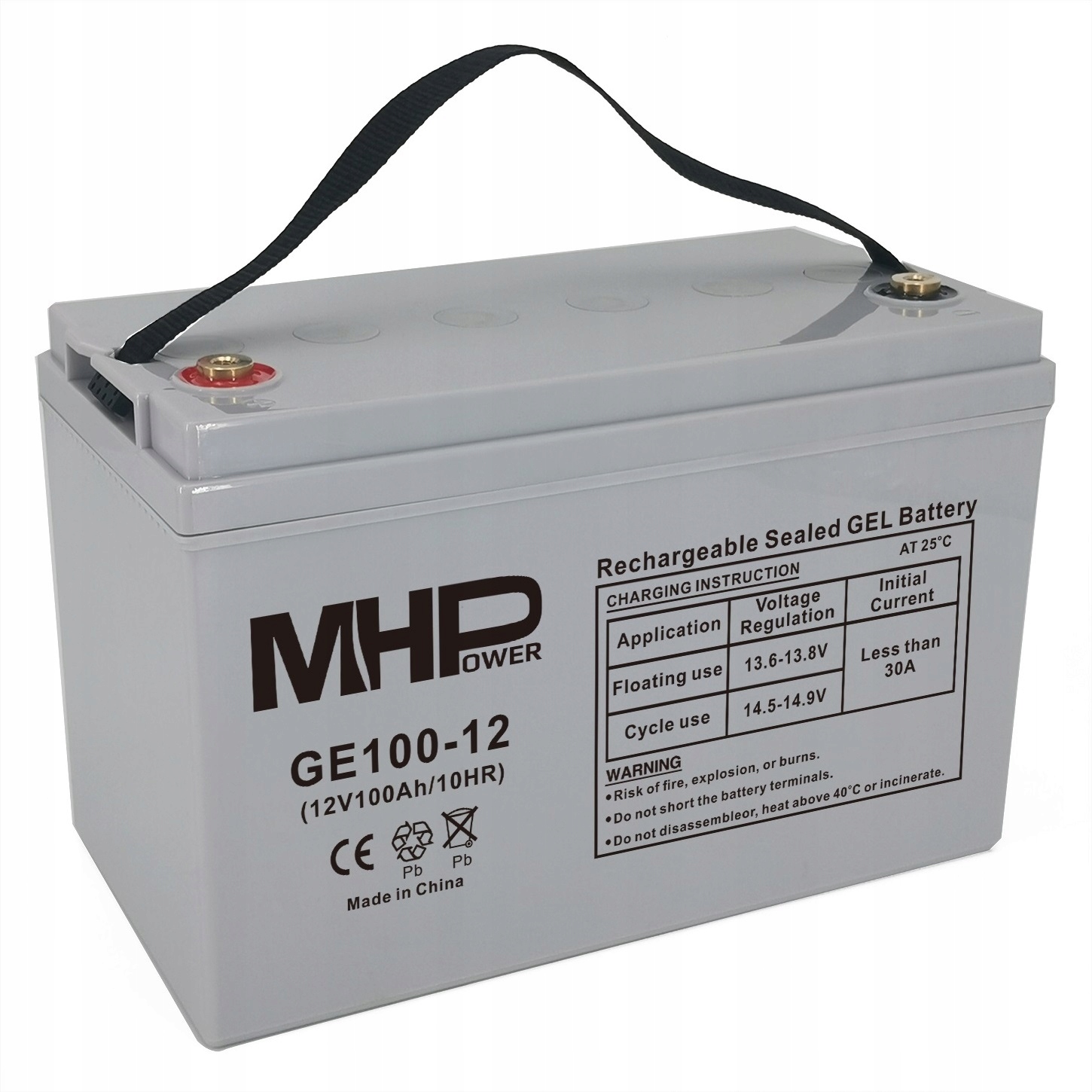 MHPower GE100-12 Gelový akumulátor 12V/100Ah, Terminál T3 M8, Deep Cycle