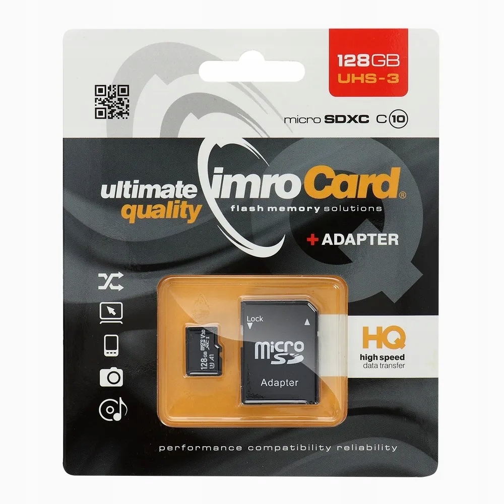 Imro paměťová karta microSD 128 Gb 100 MB/s class 10 Uhs 3 4K s adaptérem Sd