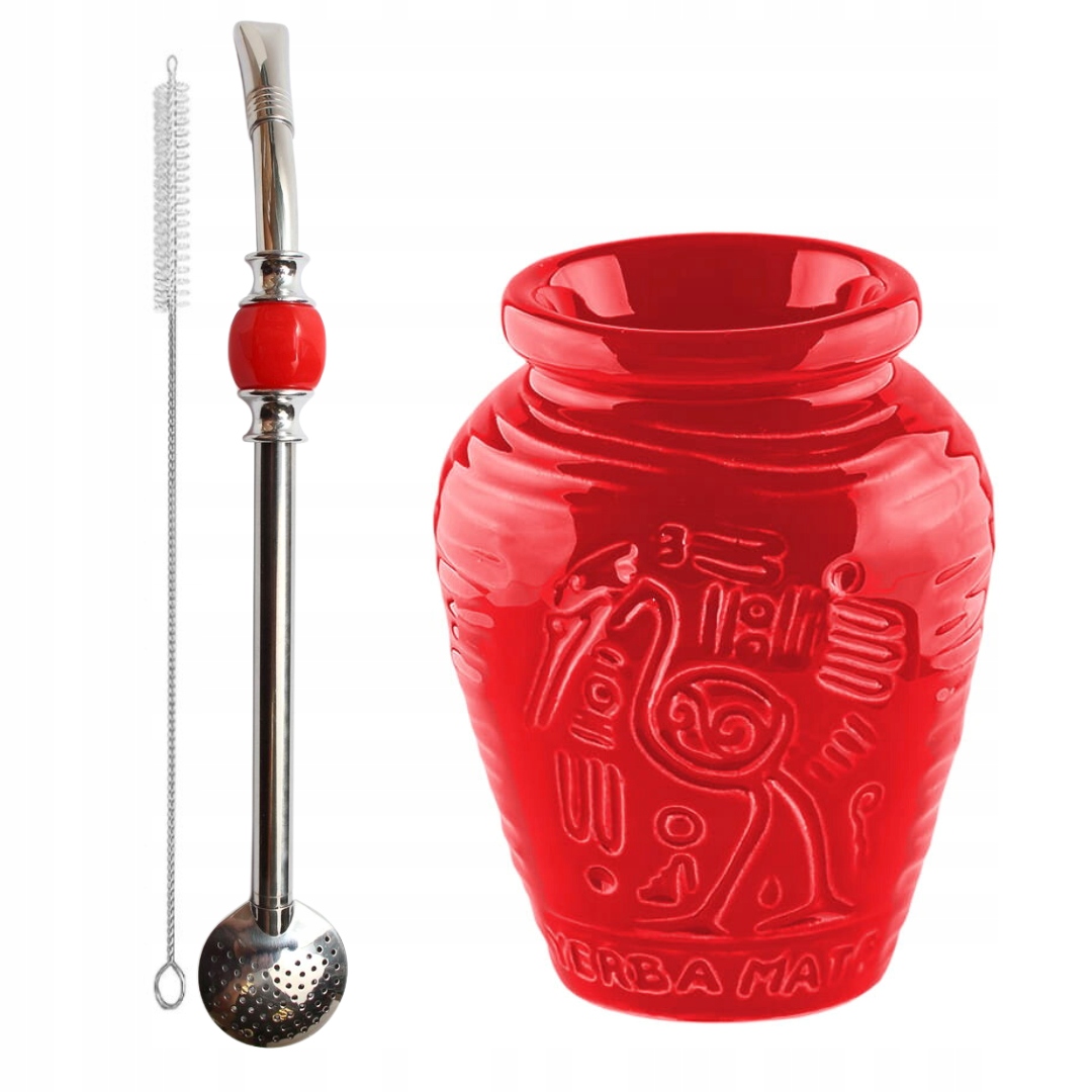 Levně Sada Matero Yerba Mate Keramické Aztek Bombilla s čističem