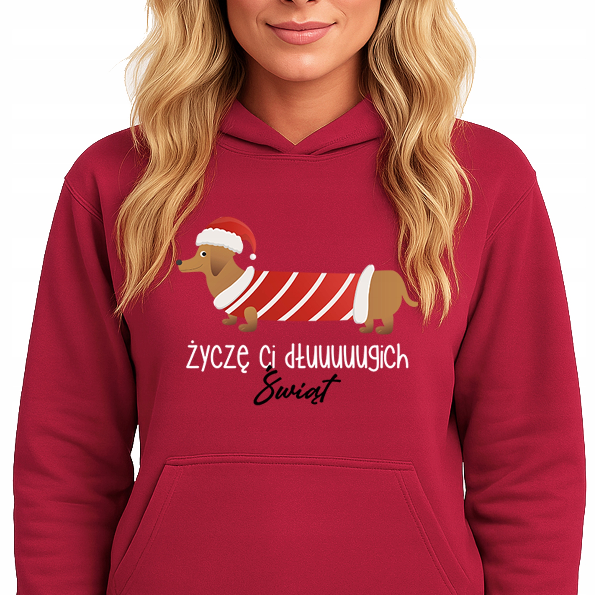 Mikina S Kapucí Červená vánoční mikina Přeji vám dlouhé Vánoce L