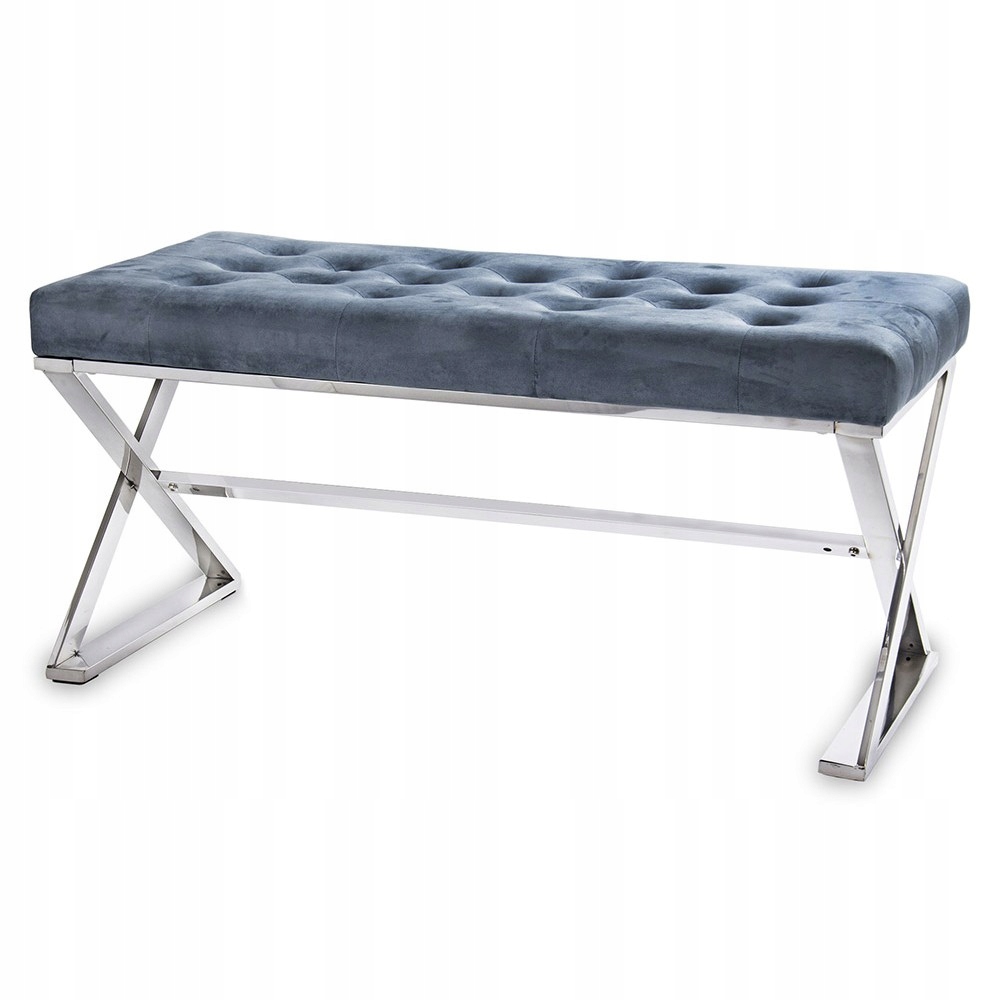 Ławka Pikowana Srebrna Szara Stalowa Metalowa 100x45cm Glamour Nowoczesna