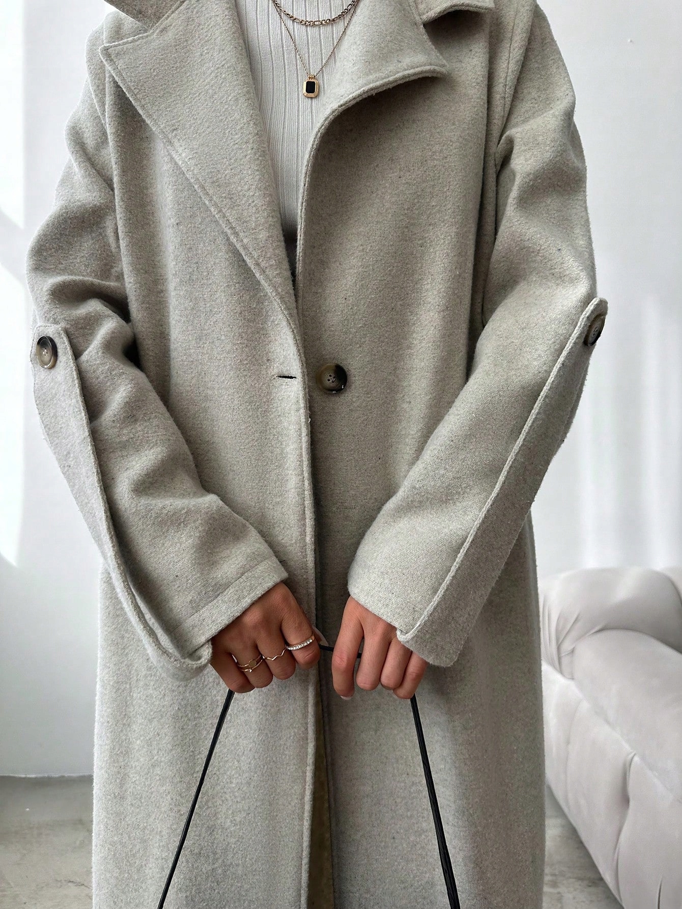 Dámský Jednořadý Béžový Ležérní Kabát Shein, Velikost 38