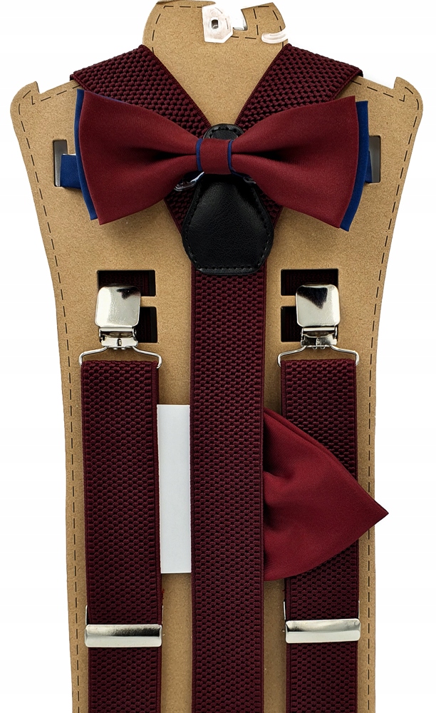 

Bordowe szelki bordowo granatowa mucha z poszetką