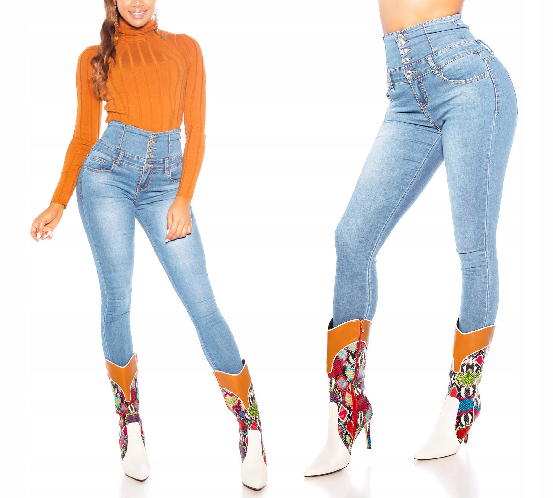 

Spodnie Wysoki Stan Modelujące Szeroki Pas Jeans