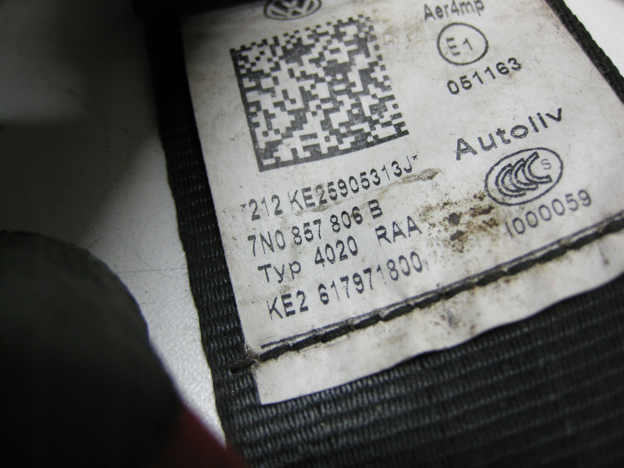 VW SHARAN Gurten Sicherheits rechts heck 7N0857806B