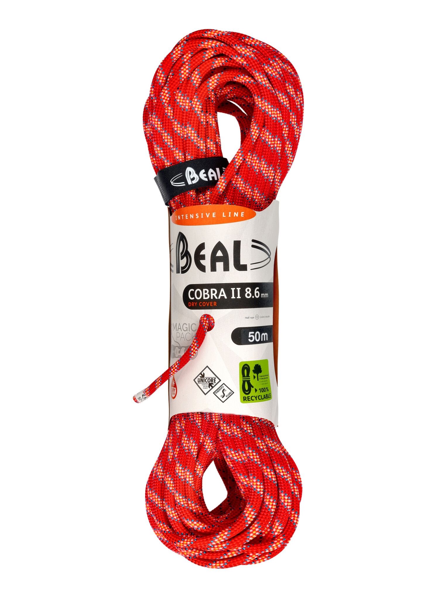 Dynamické lano Beal Cobra Unicore Dry Cover 8,6 mm 50 m oranžová barva