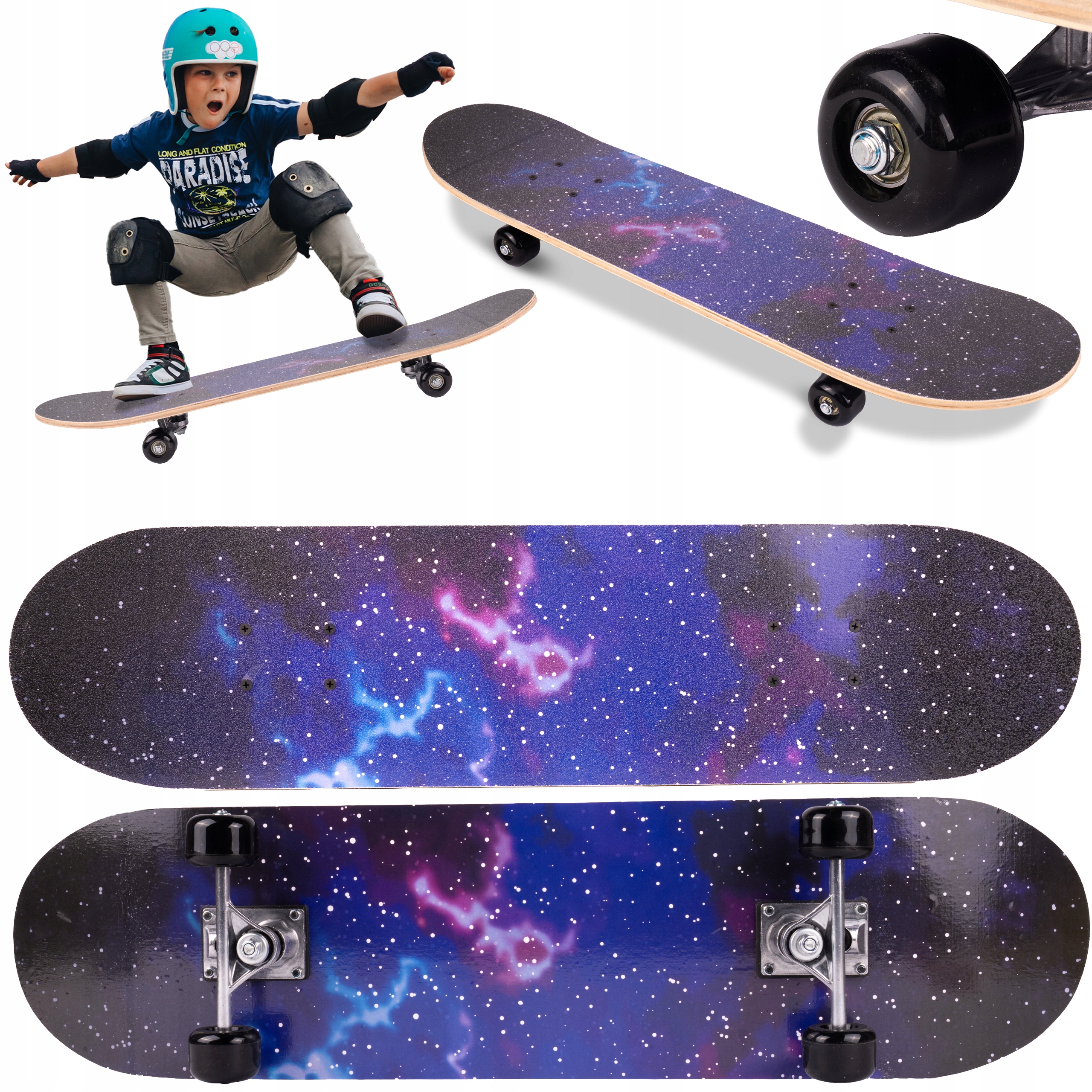 СКЕЙТБОРД ДЛЯ ДЕТЕЙ ДЕРЕВЯННЫЙ ABEC-5 КОЛЕСА 50 ММ ДВУХСТОРОННИЙ GALAXY L. 77CM