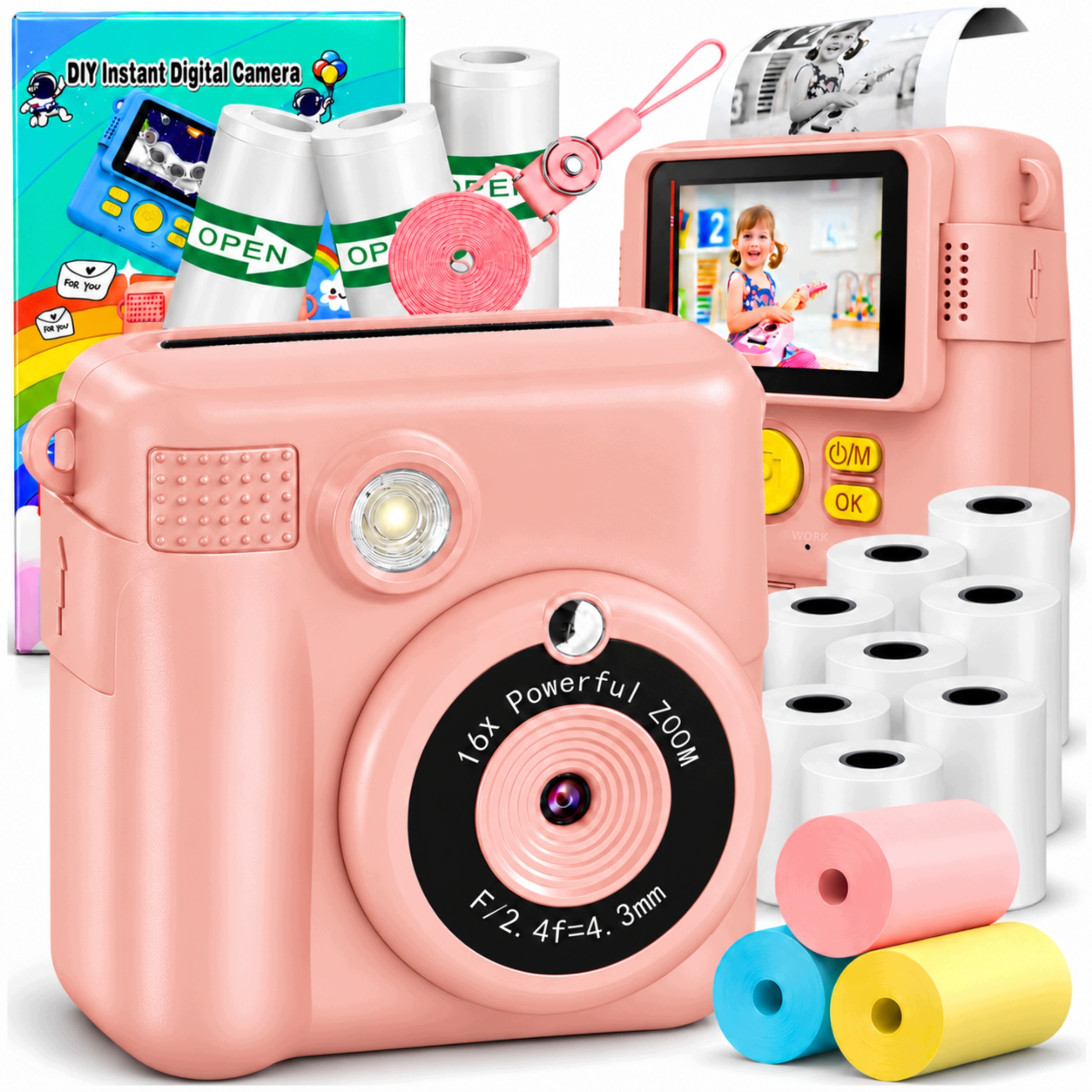 Instantní digitální fotoaparát pro děti Tiskárna mini 14 rolí