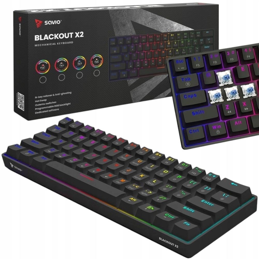 KLAWIATURA MECHANICZNA przewodowa 60% GAMINGOWA PODŚWIETLANA RGB HOT SWAP