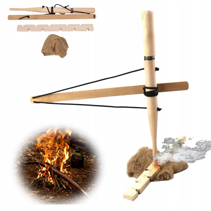 WIERTŁO ŁUKOWE OGIEŃ KRZESIWO ZAPAŁKI ROZPALANIE OGNIA SURVIVAL OGNISKO