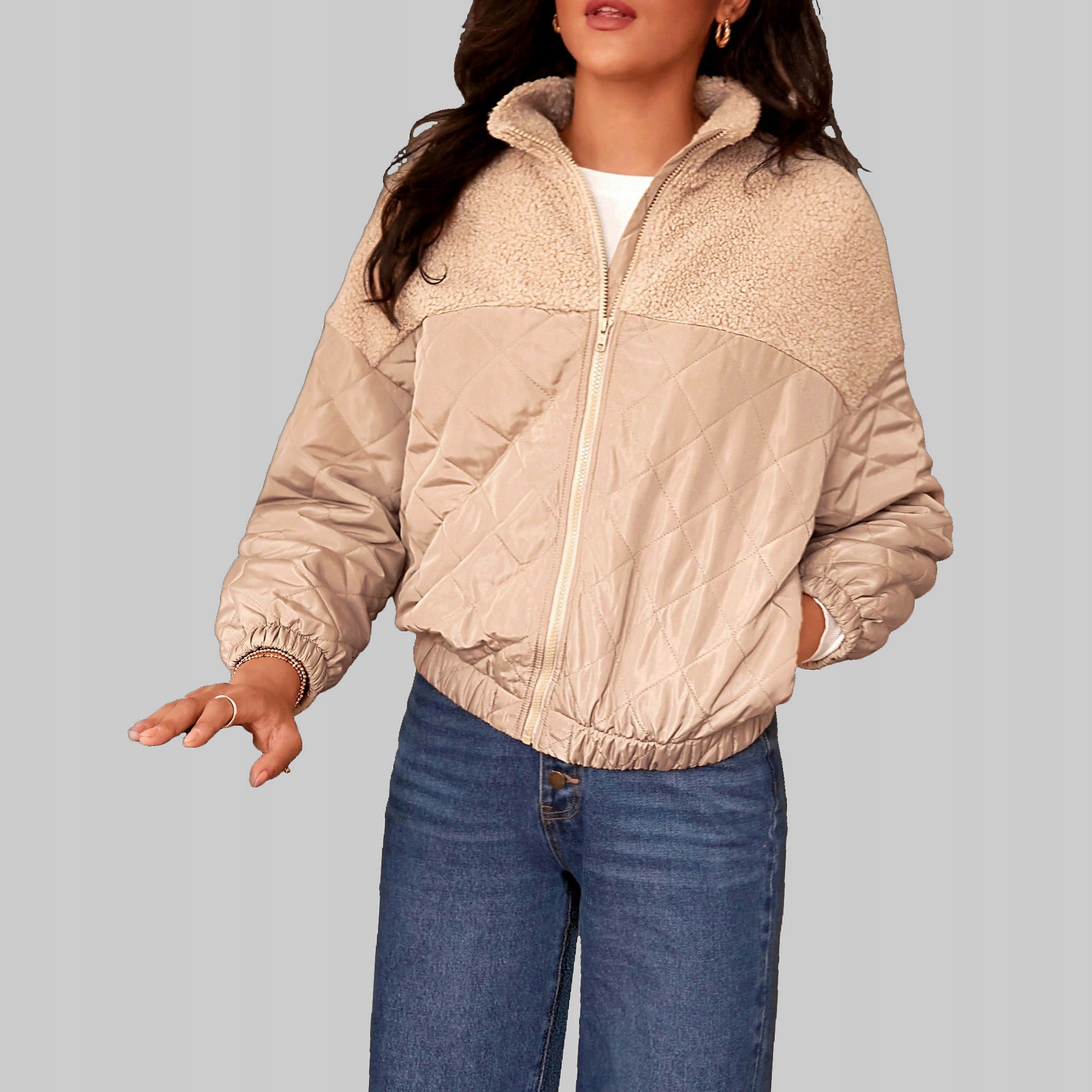 Dámská Prošívaná Bunda se zateplením Se Stojáčkem Khaki Casual Shein S 36