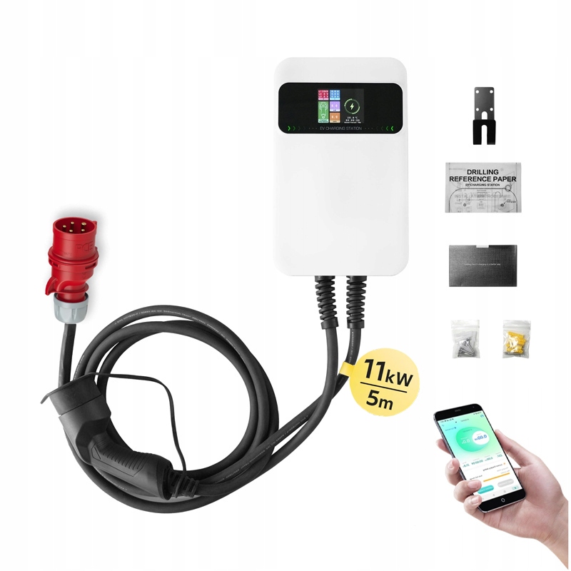 Ev nabíjačka Besen Wallbox 11 kW zástrčka 16 A aplikácia WiFi držiak LCD