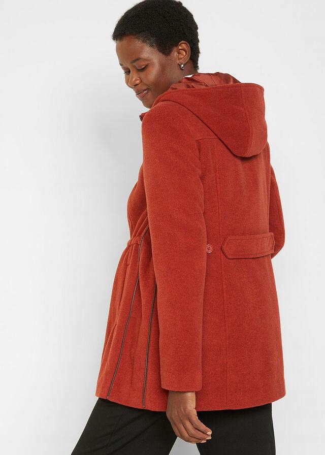 Bonprix 40 PŁASZCZ CIĄŻOWY Z KAPTUREM Kolor czerwony